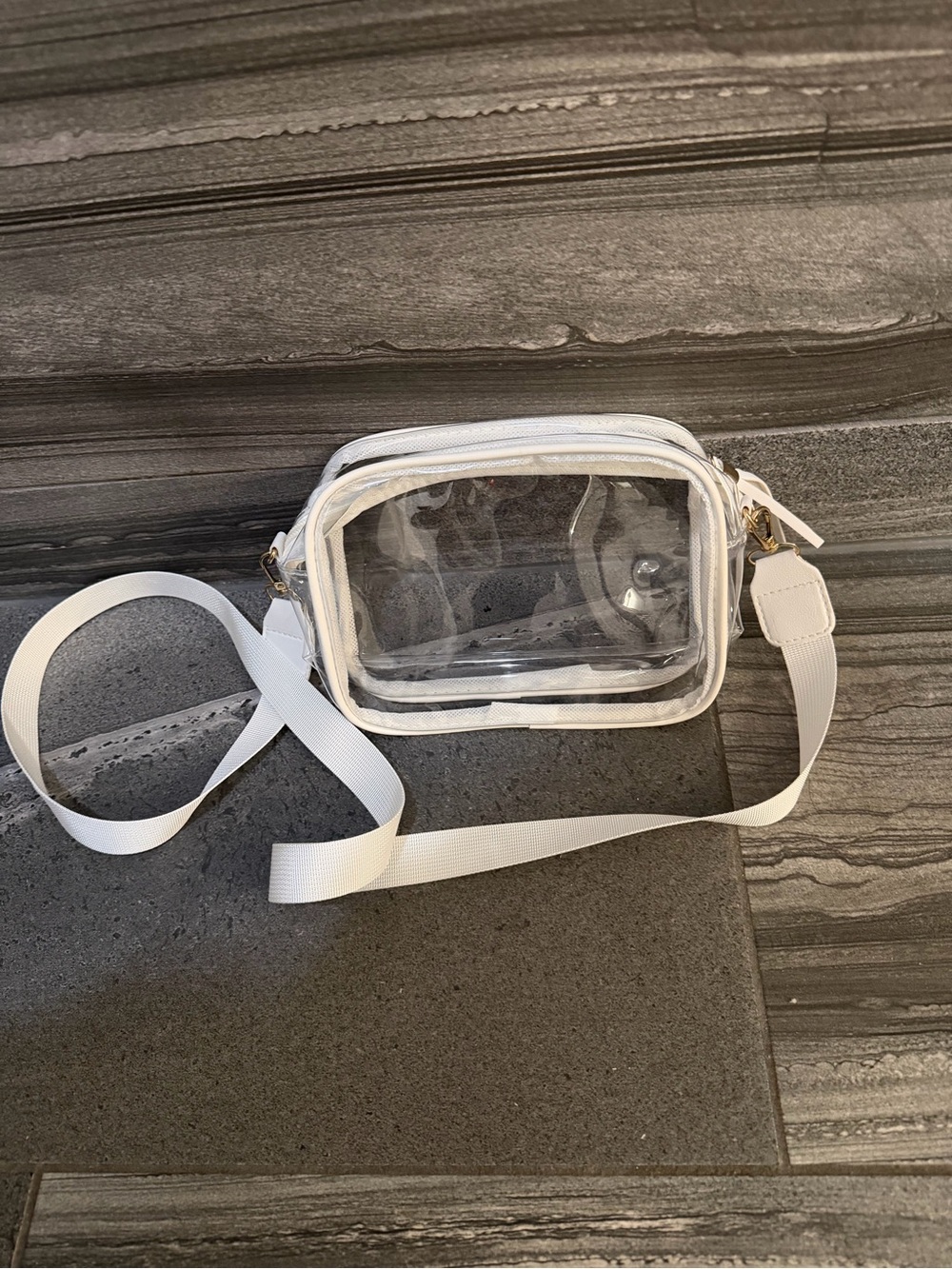 Clear White stadium Crossbody Bag with Adjustable removable Strap